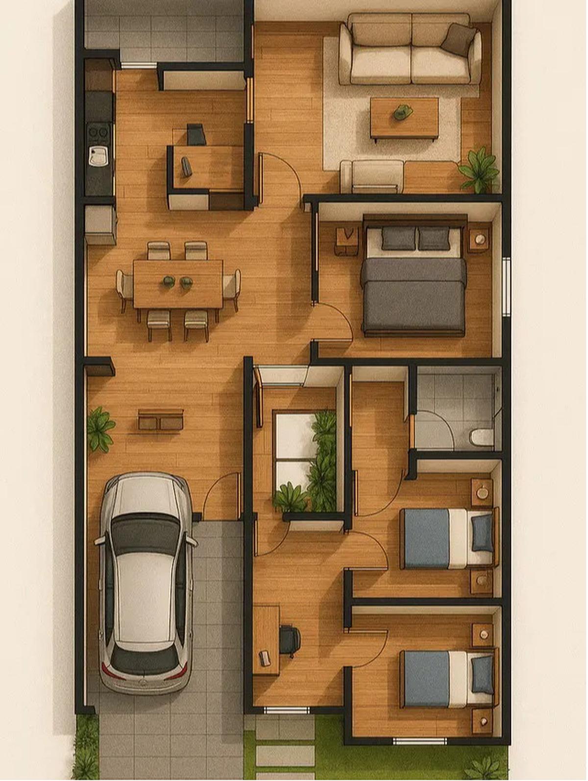 denah rumah mewah ukuran 8x15 / AI Image
