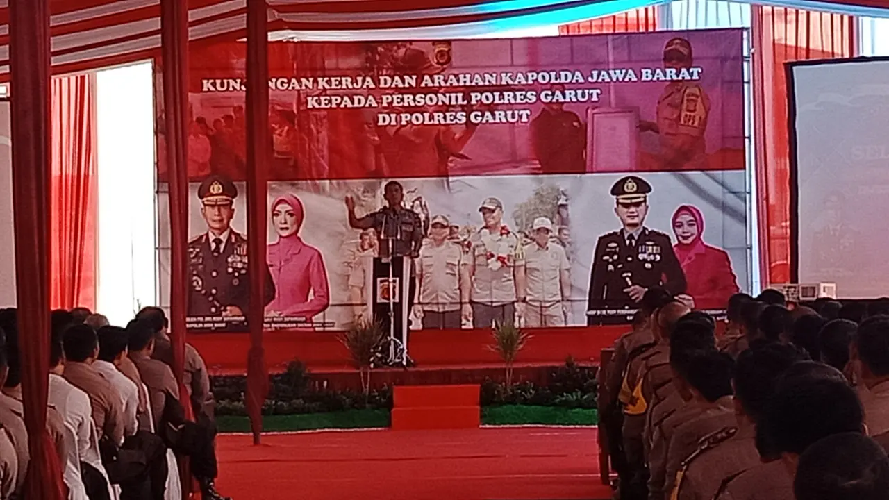 Sambutan Kapolda Jabar Inspektur Jenderal Rudy Sufahriadi,d alam kunjungan kerjanya di Mapolres Garut, Jawa Barat