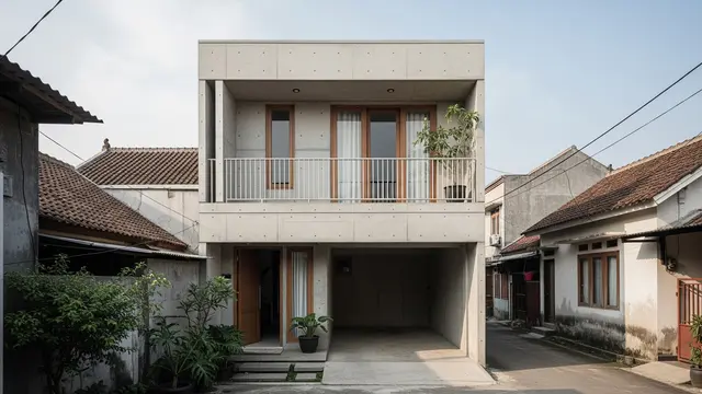 Model Depan Rumah Coran dengan Dua Lantai Sederhana