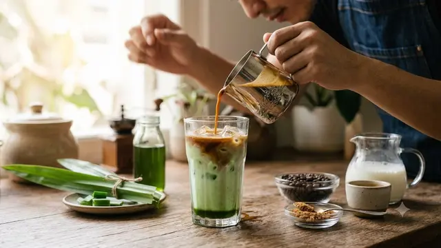 ilustrasi es kopi pandan latte