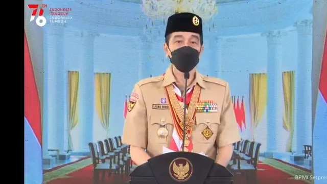 Presiden Joko Widodo atau Jokowi memberi pesan khusus, saat Upacara Peringatan Hari Pramuka ke-60.