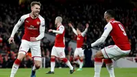 Arsenal menang 4-1 atas CSKA Moscow pada laga leg pertama perempat final Liga Europa, di Stadion Emirates, Kamis (5/4/2018) waktu setempat. (AFP/Ian Kington).