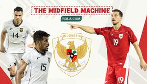 Lini tengah Timnas Indonesia:&nbsp;Joey Pelupessy, Ricky Kambuaya, dan Thom Haye. (Bola.com/Wiwig Prayugi)