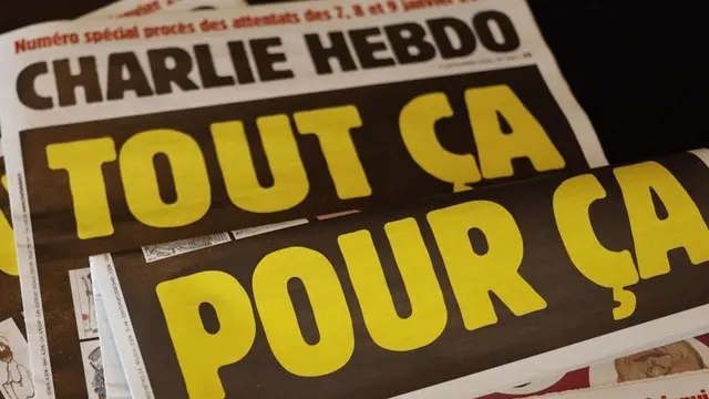 Tabloid Charlie Hebdo di Prancis, edisi yang mempublikasikan ulang kartun Nabi Muhammad pada 2 September 2020 (AFP PHOTO)