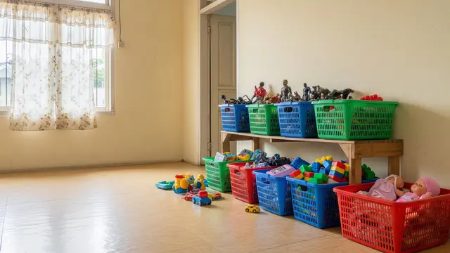 Memanfaatkan Keranjang Plastik Bekas Agar Tidak Jadi Sampah di Rumah untuk Menyimpan Mainan Anak