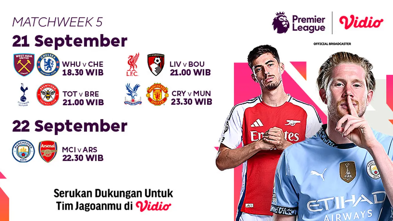 Jadwal dan Siaran Langsung Liga Inggris 2024/25 Matchweek 5 di Vidio