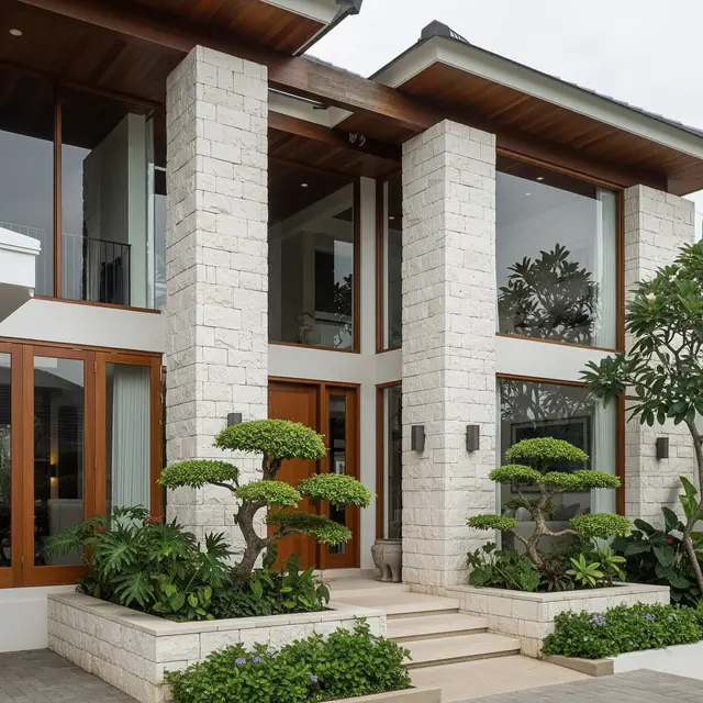 Desain Fasad Rumah Batu Alam Terbaru (Image by Gemini AI)
