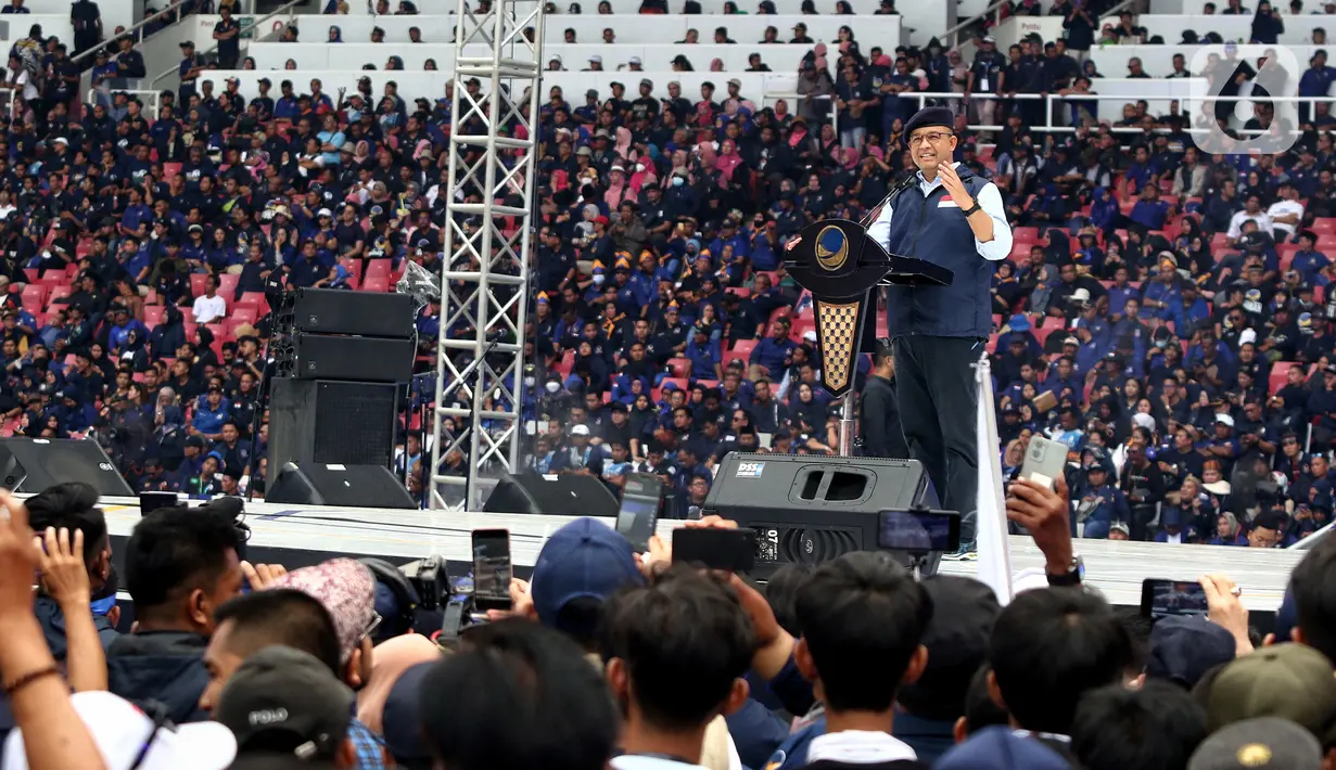 Dalam pidatonya, Anies menekankan bahwa persatuan tidak hanya bisa diikat dengan sebuah untaian kalimat dalam pidatonya. (Liputan6.com/Angga Yuniar)