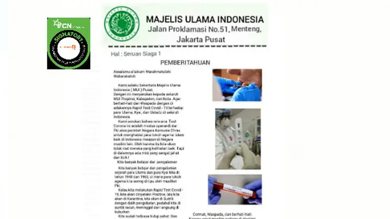 Penelusuran klaim Surat MUI Serukan Ulama Tolak Rapid Test