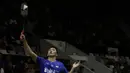 Tunggal Putra Indonesia, Jonatan Christie, saat menghadapi tunggal Chinese Taipei, Wang Tzu We, pada laga Indonesia Masters 2020 di Istora, Jakarta, Kamis (16/1). Jonatan Christie unggul 21-15 dan 21-15. (Bola.com/Yoppy Renato)