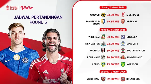 Jadwal Lengkap Round 5 FA Cup Musim 2025-26 eksklusif hanya di Vidio