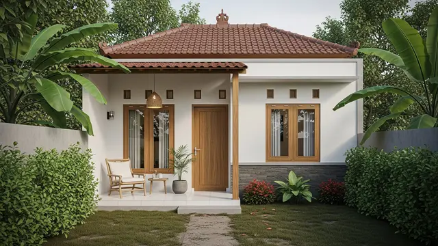 Rumah Desa Area Belakang Terbuka untuk Aktivitas Harian