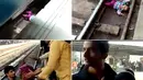 Kombinasi gambar dari video pada 20 November 2018 menunjukkan peristiwa ketika bayi perempuan terlepas dari gendongan ibunya dan jatuh ke rel saat sebuah kereta melintas di atasnya di stasiun kereta api di Mathura, Uttar Pradesh, India. (NNIS / AFP)