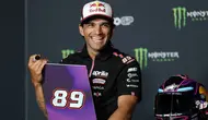 Jorge Martin dari Tim Aprilia Racing menghadiri konferensi pers di sirkuit Catalunya di Montmelo, dekat Barcelona, ​​pada 14 Mei 2026, menjelang Grand Prix Moto GP Catalunya. (Lluis GENE/AFP)