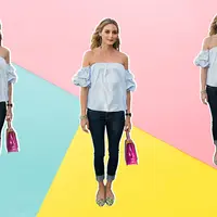 Tampil simple dengan off the shoulders. (Image: vogue.co.uk. DI: Muhammad Iqbal Nurfajri)