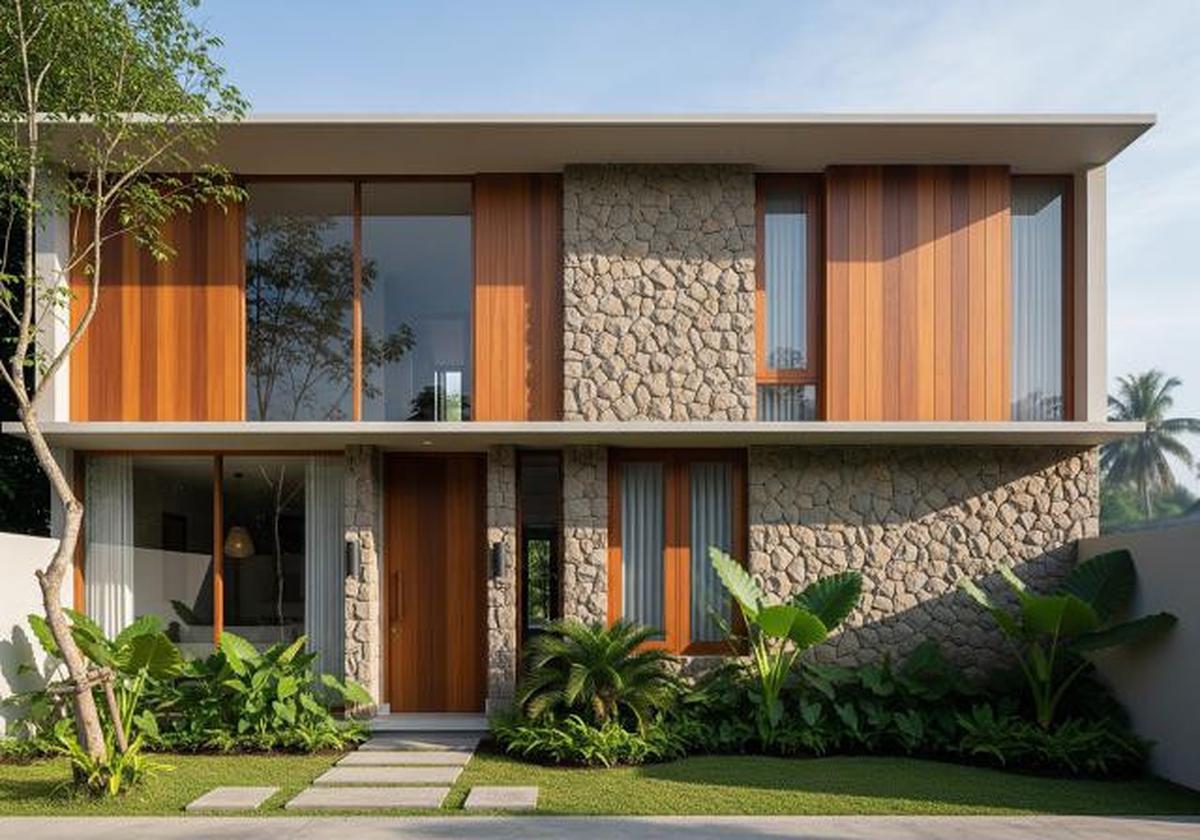 7 Model Rumah Minimalis Batu Alam Tampak Depan dengan Nuansa Natural dan Hangat