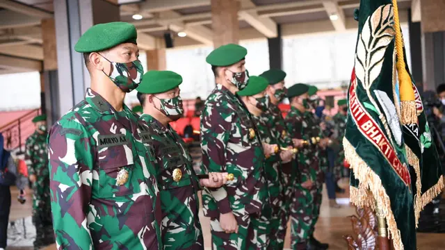 Kasad Jenderal TNI Andika Perkasa memimpin Sertijab jajaran TNI AD di Lantai Dasar Gedung E Markas Besar TNI Angkatan Darat, (6/8/2020).