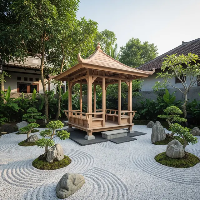 6 Ide Gazebo dengan Taman Kering, Paduan Estetika Alam dengan Perawatan Mudah