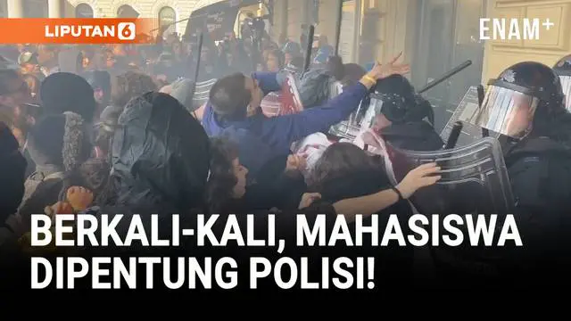 Ketegangan pecah di depan Stasiun Sentral Bologna, Italia, Kamis pagi, saat demonstran pro-Palestina bentrok dengan polisi.