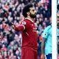 Penyerang Liverpool Mohamed Salah merayakan golnya saat melawan Bournemouth pada pertandingan Liga Inggris di Anfield, Liverpool (14/4). (Anthony Devlin/PA via AP)