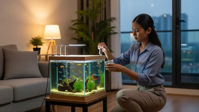 Ilustrasi Pekerja Kantoran Merawat Ikan/Gemini AI