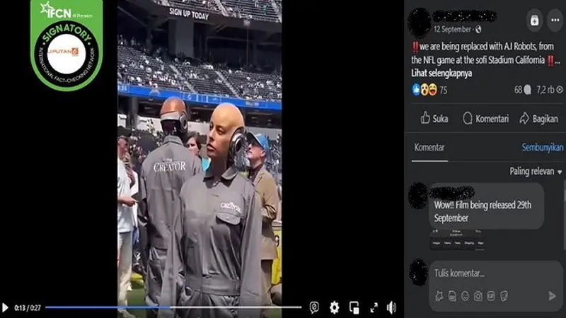 Video yang diklaim robot AI menonton pertandingan olahraga dan mulai menggantikan manusia. (sumber: Facebook)