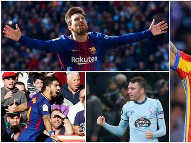 Berikut ini top scorer sementara La Liga musim 2017/2018 hingga pekan ke-17. Satu gol yang dicetak Lionel Messi ke gawang Real Madrid pekan ini semakin membuatnya menjauh dari para pesaingnya. (Kolase foto-foto dari AFP)