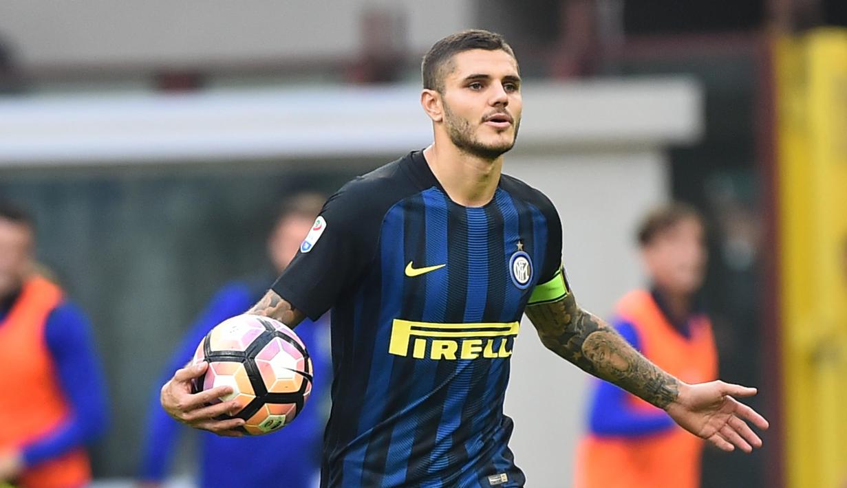 Kapten Inter Milan, Mauro Icardi mencatatkan namanya pada jajaran top skor Serie A Italia hingga pekan ke-9 dengan enam gol. (AFP/Giuseppe Cacace)