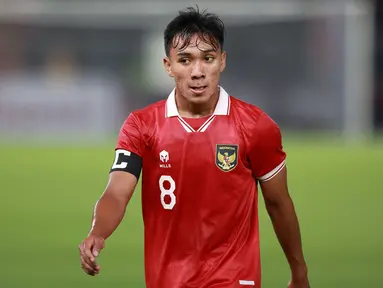 Ekspresi pemain Timnas Indonesia U-20, Arkhan Fikri saat melawan Selandia Baru pada laga International Friendly Match U-20 di Stadion Utama Gelora Bung Karno (SUGBK), Jakarta, Minggu (19/02/2023). (Bola.com/Ikhwan Yanuar)