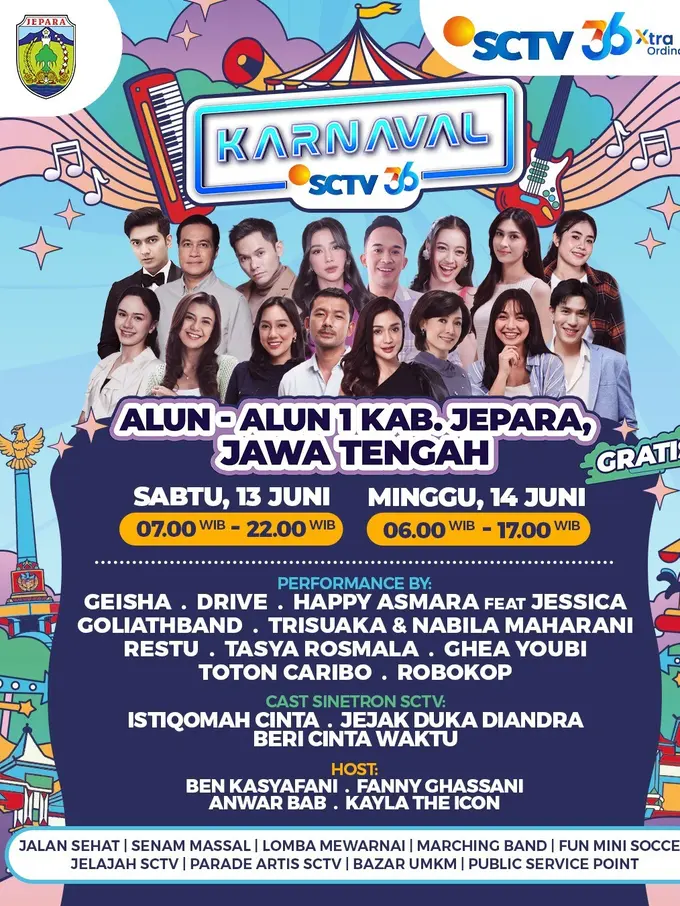 Jepara Jadi Destinasi Ketiga Karnaval SCTV 2026, Hadirkan Geisha hingga Happy Asmara dan Parade Bintang Sinetron