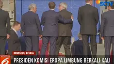 Juncker terhuyung-huyung hingga Presiden Finlandia dan Ukraina memeganginya terus.