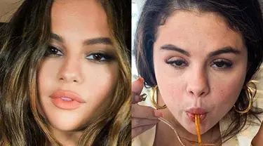 Selena Gomez yang kerap menampilkan sisi sempurna saat di atas panggung. Tapi beberapa momen Selena Gomez juga pernah menunjukkan foto saat ia juga manusia biasa. Sisi tak sempurna saat ia makan berhasil curi perhatian publik.  (Liputan6.com/IG/selenagomez)