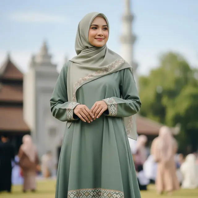 Model Gamis Katun Bordir untuk Acara Islami Outdoor