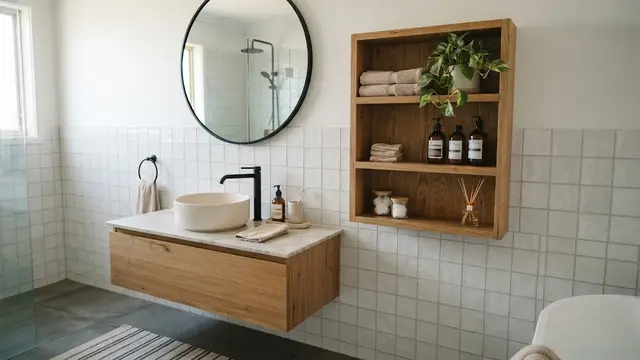 Pilih Penyimpanan Dinding Sesuai Ukuran Kamar Mandi dengan Rak Samping Wastafel