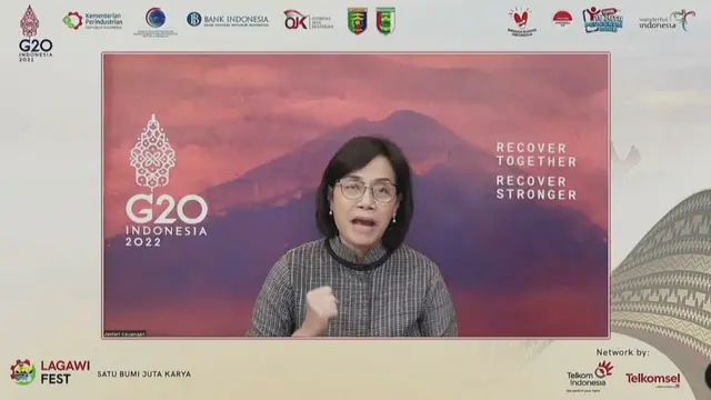 Menteri Keuangan (Menkeu) Sri Mulyani Indrawati di acara Puncak Acara Gerakan Nasional Bangga Buatan Indonesia LAGAWIFEST 2022, di Lampung, Kamis (23/6/2022).