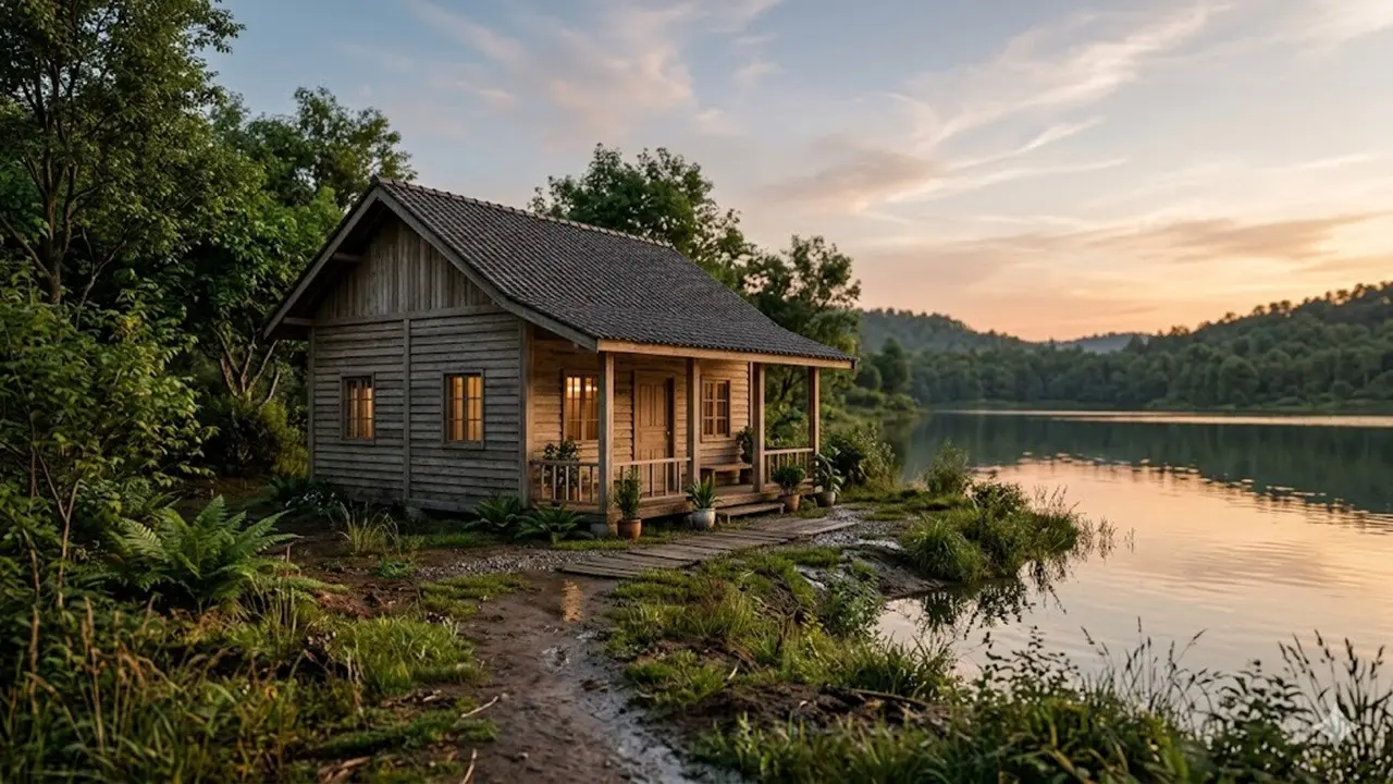 Inspirasi Rumah Hemat Biaya di Desa Pinggir Danau Kecil