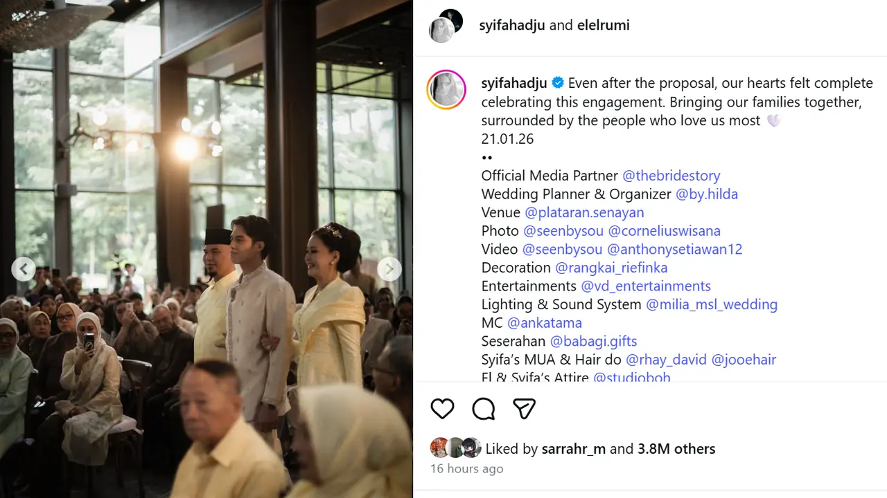 Lamaran El Rumi dan Syifa Hadju. (Foto tangkapan layar Instagram/ syifahadju)