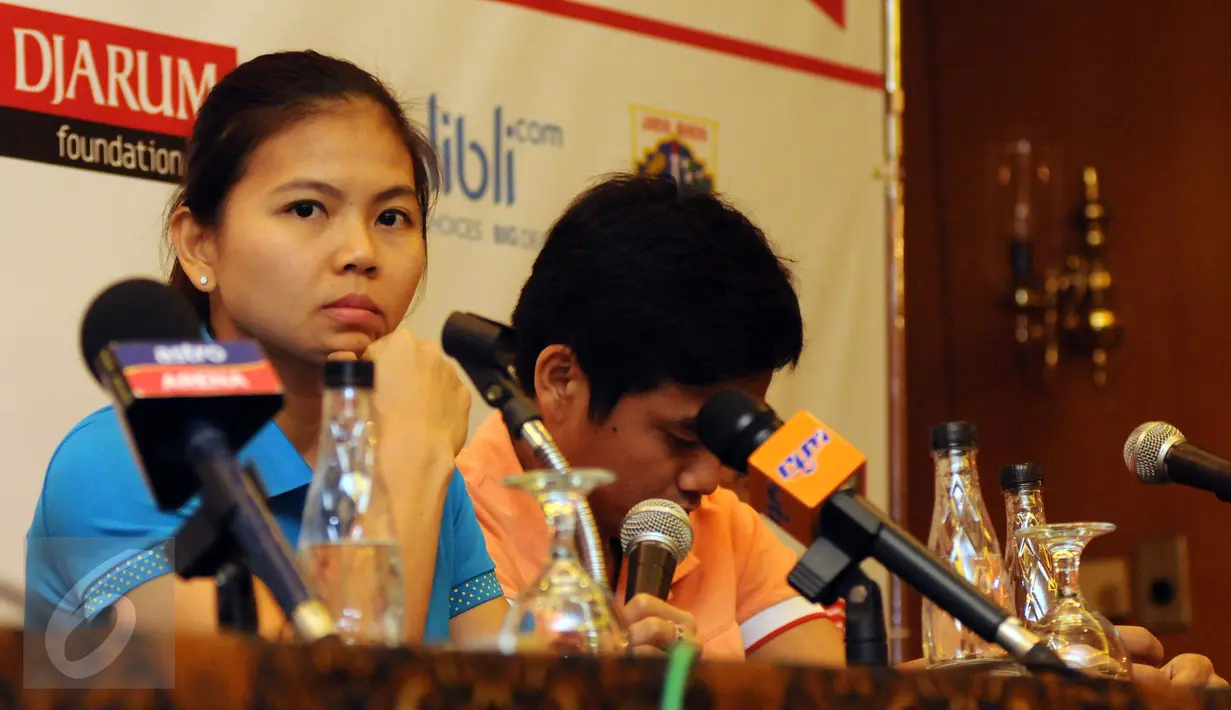 Pebulutangkis Indonesia, Greysia Polii saat melakukan konferensi pers jelang Kejuaraan Dunia Bulutangkis di Jakarta. Minggu (9/8/2015). Kejuaraan Dunia Bulutangkis akan digelar di Jakarta pada 10-16 Agustus 2015. (Liputan6.com/Helmi Fithriansyah)