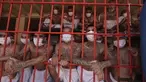 Anggota geng melihat keluar dari balik jeruji besi penjara, Quezaltepeque, El Salvador, 4 September 2020. Presiden El Salvador Nayib Bukele membantah pemerintahnya bernegosiasi dengan salah satu geng paling kuat untuk menurunkan tingkat pembunuhan dan memenangkan pemilu. (AP Photo/Salvador Melendez)