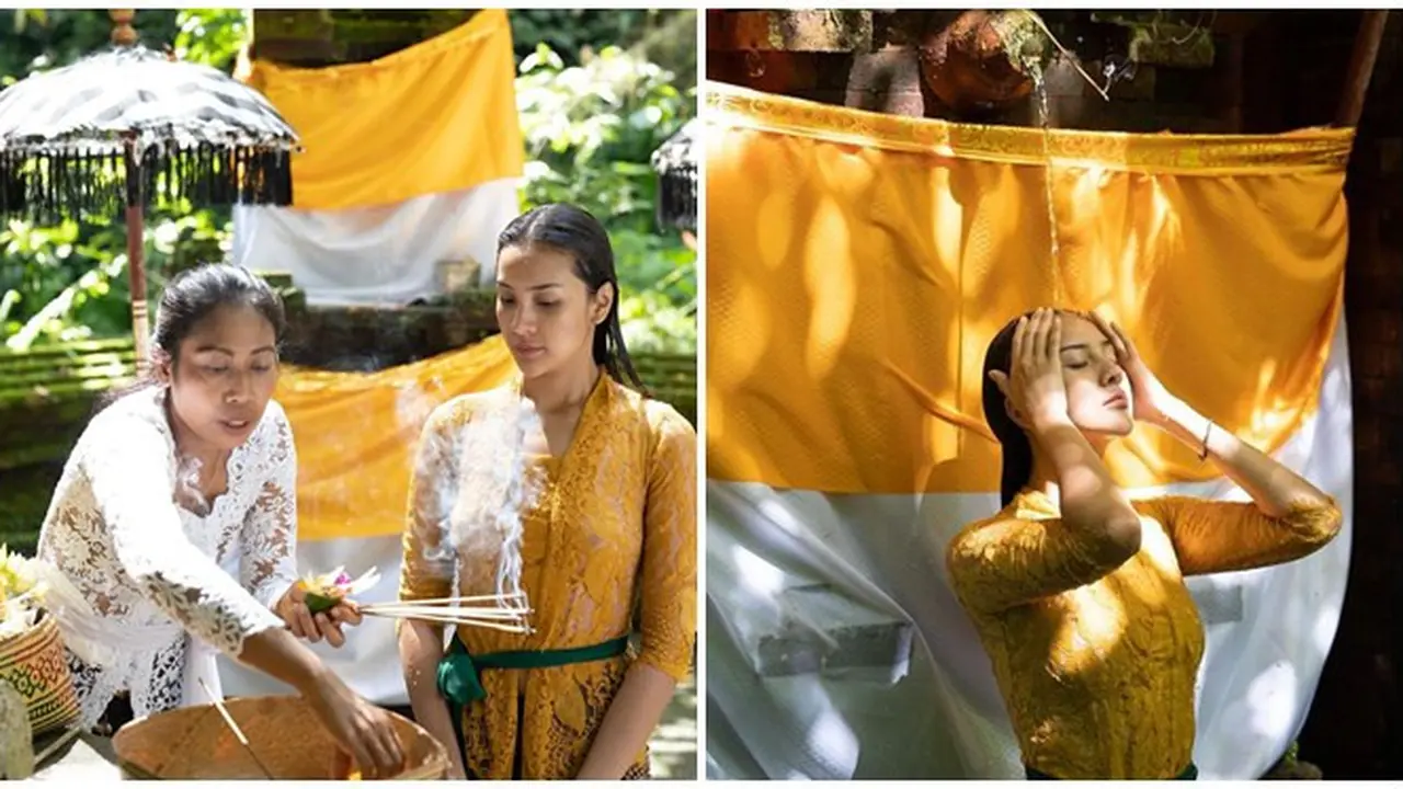 7 Potret Anya Geraldine Jalani Ritual Melukat, Mengaku Nyaman dan Damai