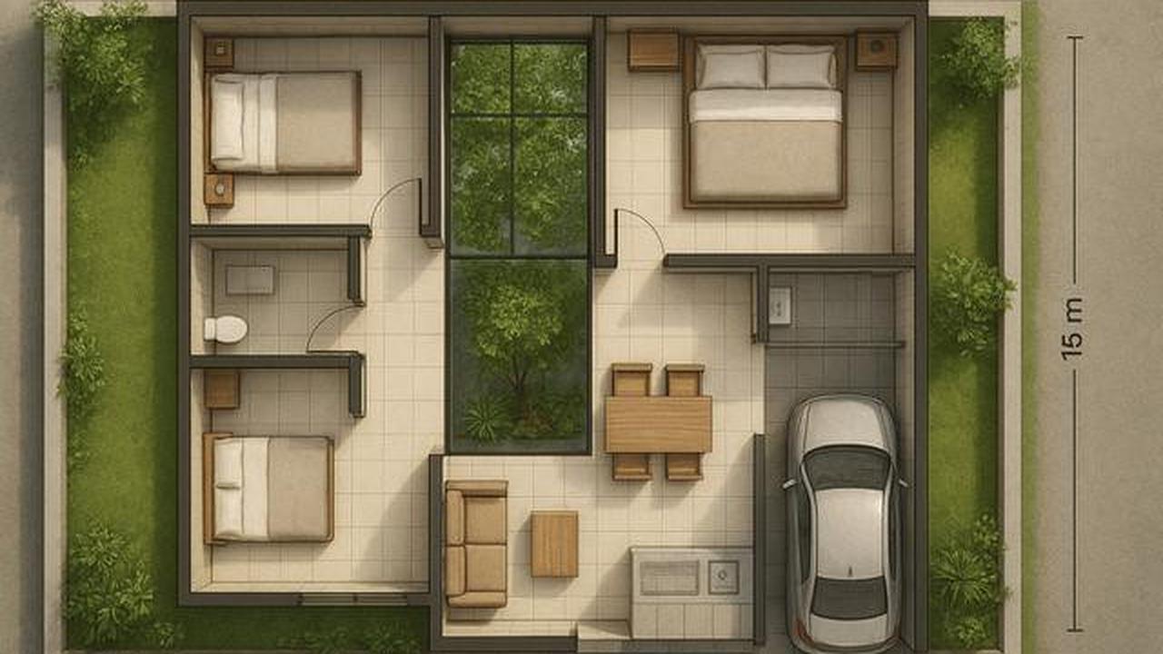 7 Denah Rumah 8x15 m dengan 3 Kamar Tidur untuk Keluarga Muda, Nyaman dan Hemat Ruang