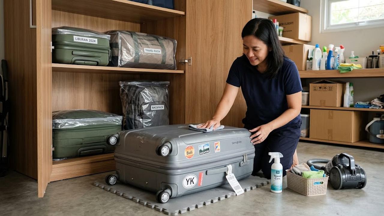 Ilustrasi Cara Menyimpan Koper Setelah Pulang Traveling agar Tetap Bersih dan Awet/AI Generated