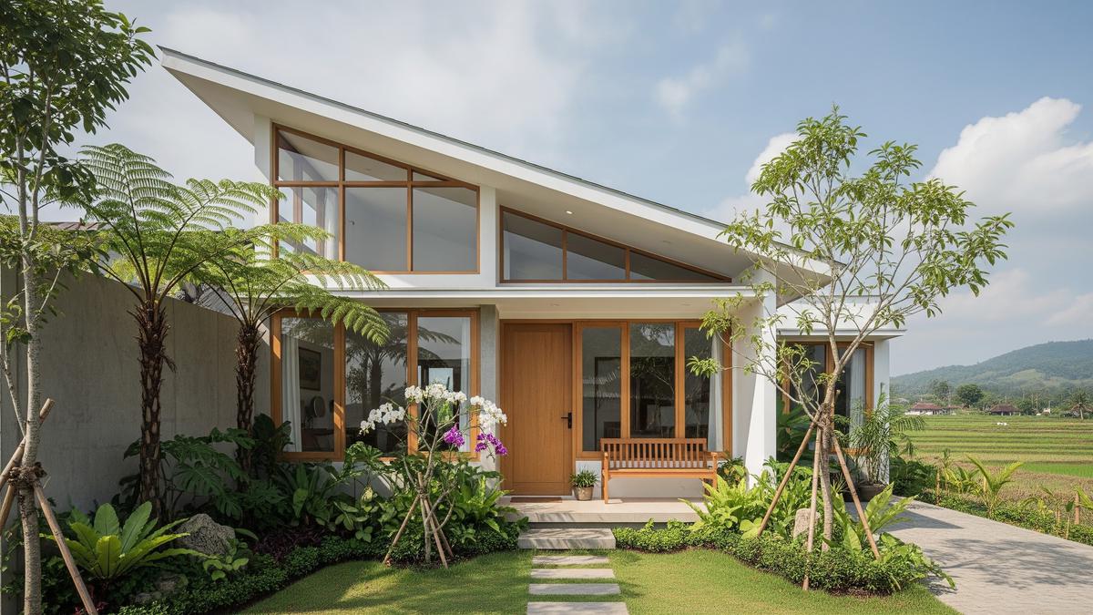 7 Rumah Pedesaan Minimalis Modern Atap Miring dan Taman Depan, Inspirasi Hunian Idaman