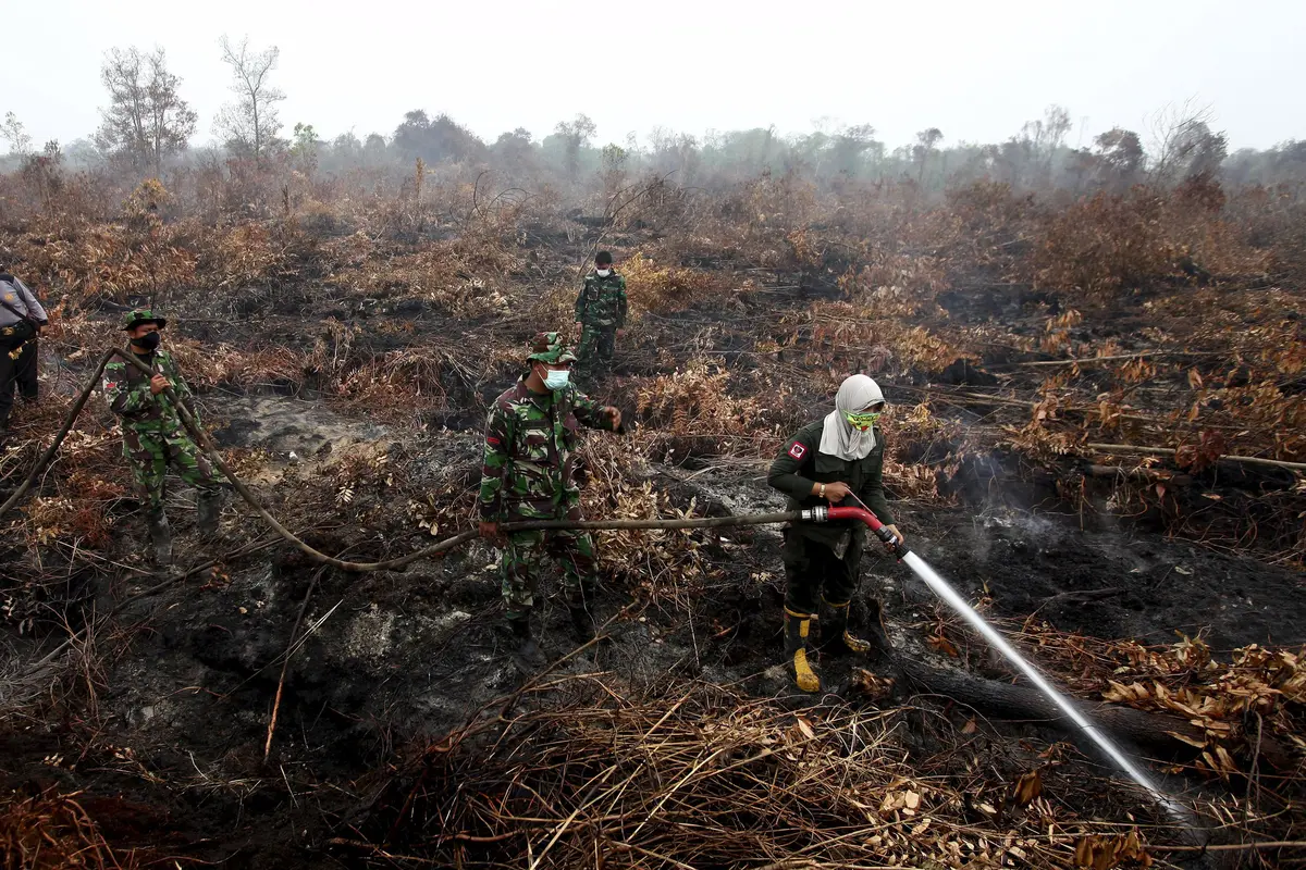 20150912-TNI Bantu Padamkan Kebakaran Lahan di Sumatera
