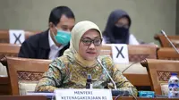 Menaker, Ida Fauziyah saat menerima audiensi Dewan Pimpinan Pusat Forum Santri Indonesia (DPP FSI) di Jakarta, Selasa (23/6/2020).