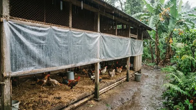 Pasang Tirai Plastik Pelindung Hujan