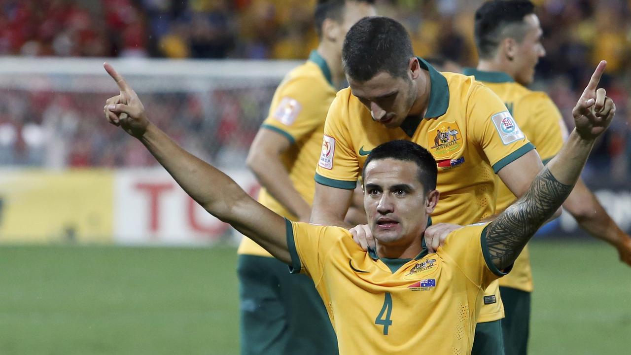 Striker Timnas Australia Tim Cahill Merayakan Gol ke Gawang Tiongkok