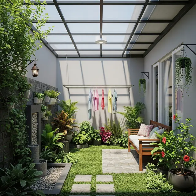 9 Ide Halaman Belakang Multifungsi Tempat Jemur Tetap Cantik, Area Efisien