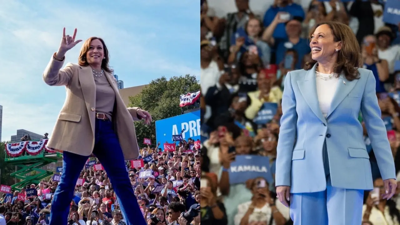 Kamala Harris tampil saat berkampanye untuk Pemilu AS
