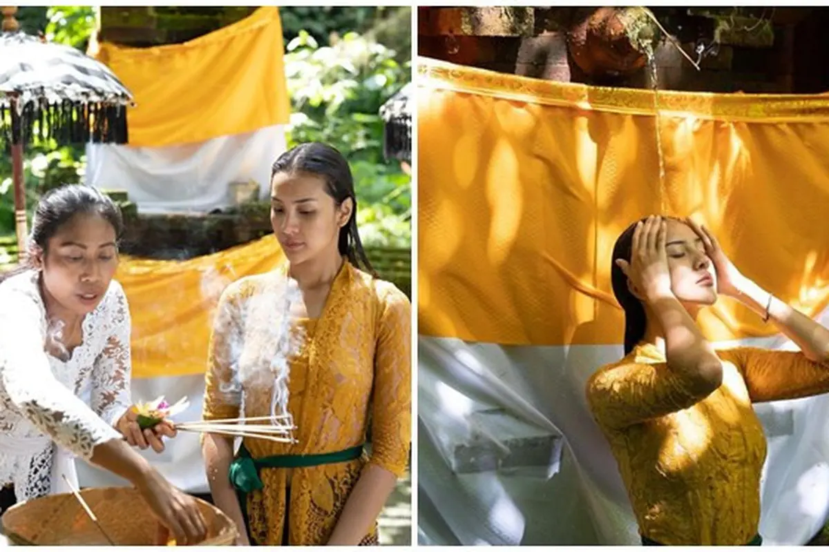 7 Potret Anya Geraldine Jalani Ritual Melukat, Mengaku Nyaman dan Damai